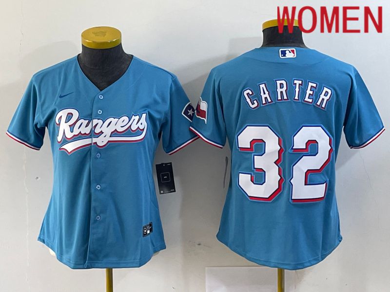 Women Texas Rangers 32 Carter Blue Game Nike 2024 MLB Jersey style 1